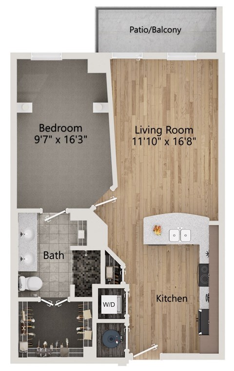 Floor plan for 1 bed, 1 bath, 817 sqft